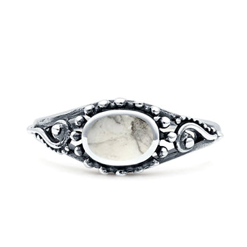 Oval White Buffalo Turquoise Beaded Ring Oxidized 925 Sterling Silver Wholesale